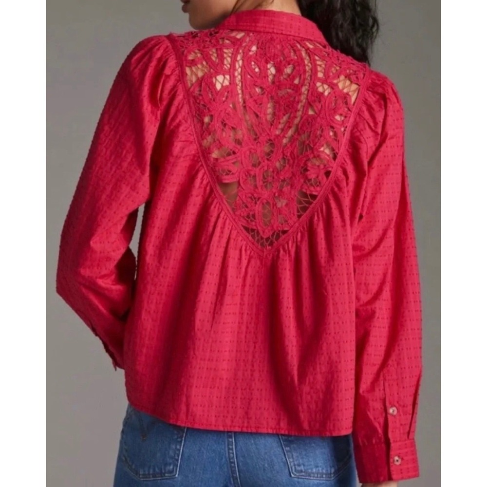 Pilcro Anthropologie Top Sz M Pink Cotton Lace Boho Cowgirl Western Rodeo NEW
